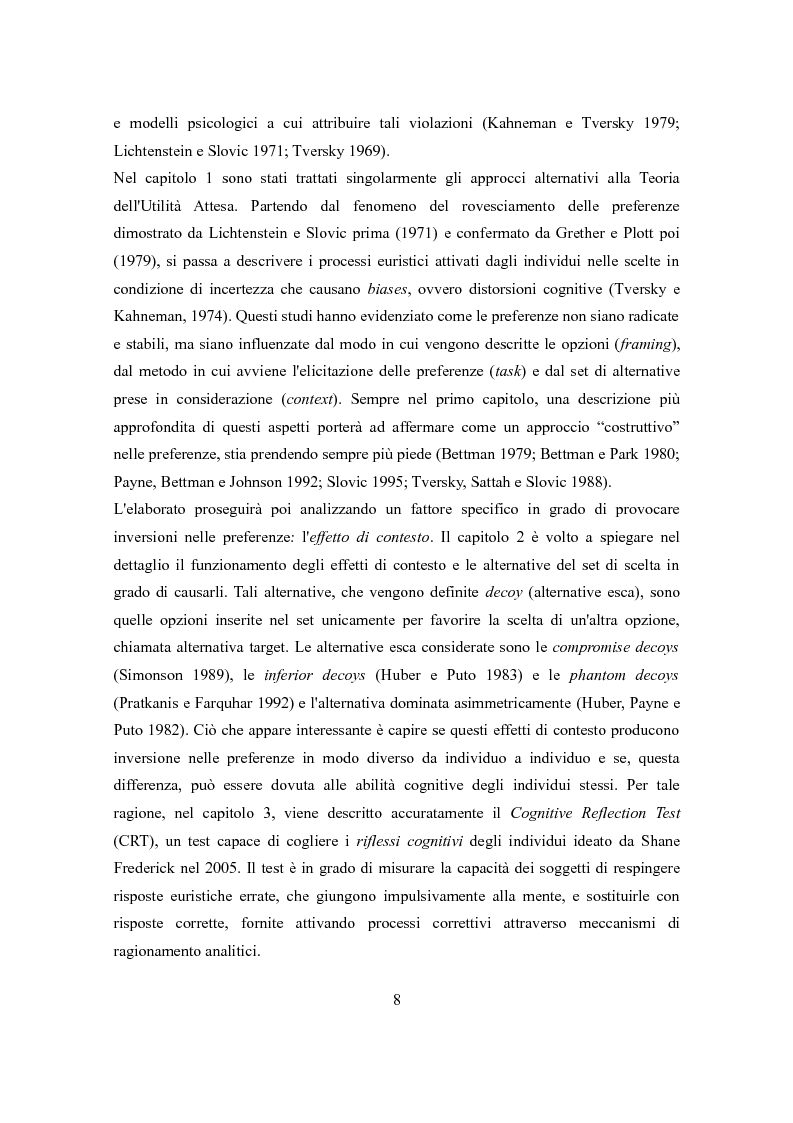 Anteprima della tesi: Differenze individuali negli effetti di contesto: il Cognitive Reflection Test, Pagina 3