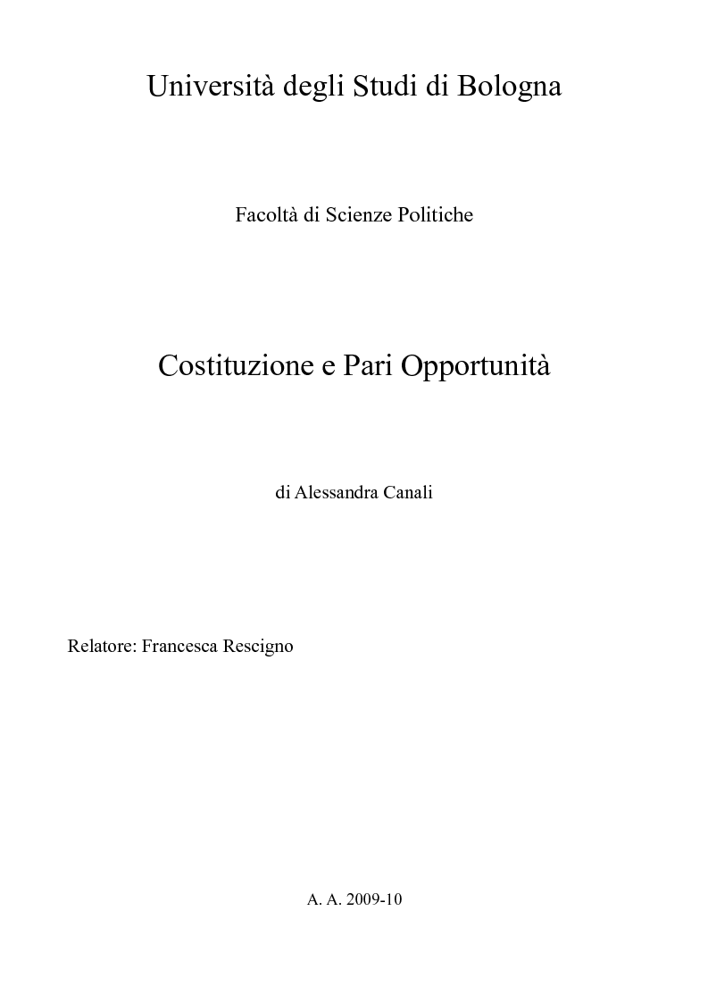 Anteprima della tesi: Costituzione e pari opportunità, Pagina 1