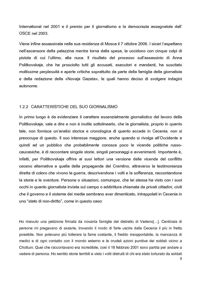 Anteprima della tesi: Anna Politkovskaja e la guerra in Cecenia, Pagina 4