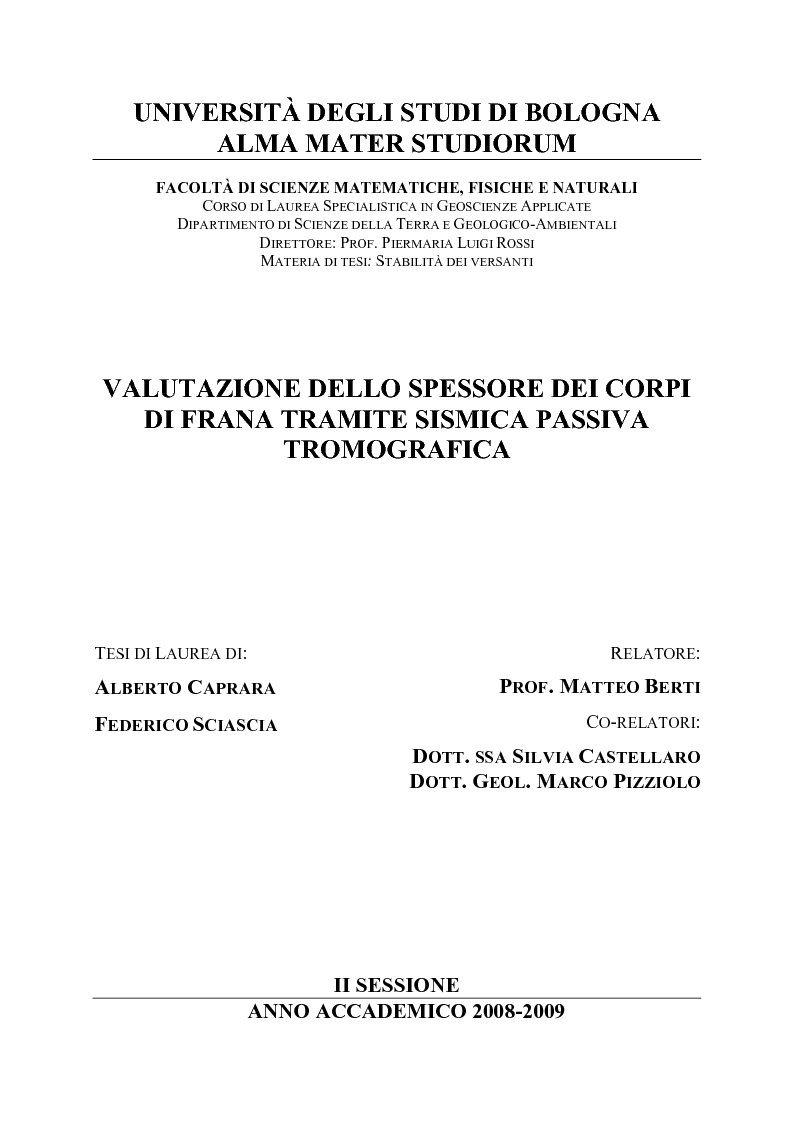 Anteprima della tesi: Valutazione dello spessore dei corpi di frana tramite sismica passiva tromografica, Pagina 1