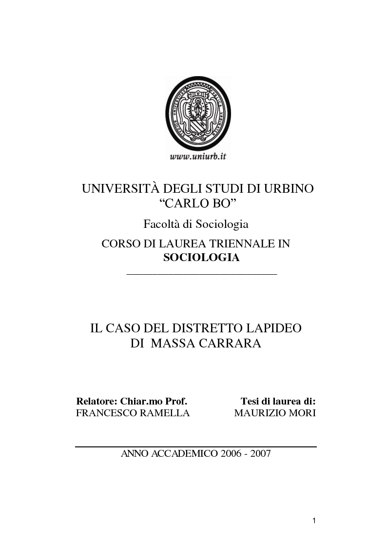 Anteprima della tesi: Il caso del Distretto Lapideo di Massa Carrara, Pagina 1