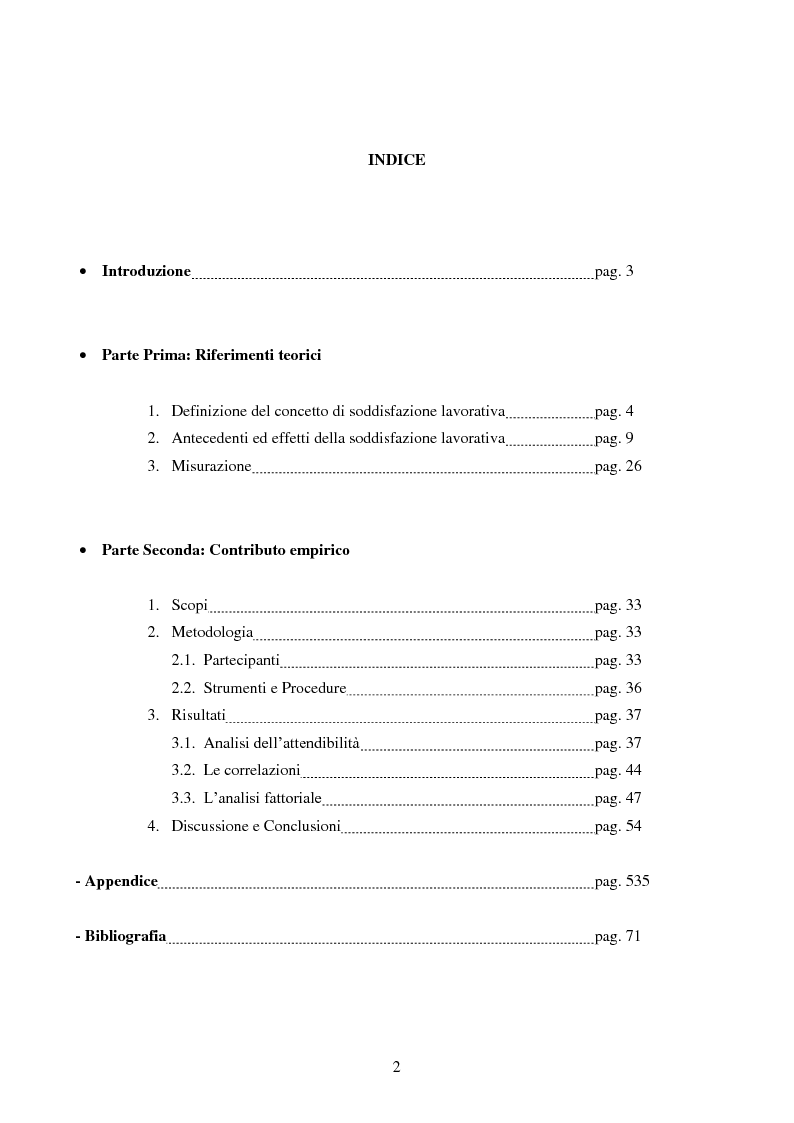 Indice della tesi: Validazione della scala di soddisfazione organizzativa di spector: contributo empirico, Pagina 1
