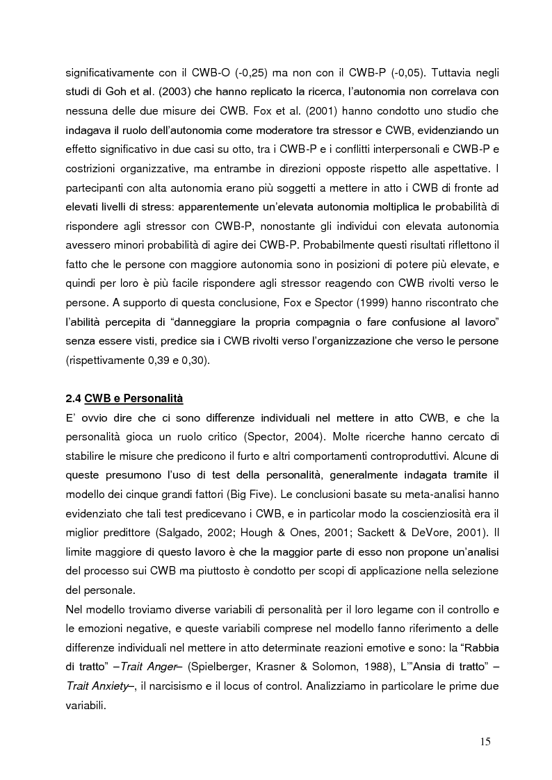 Anteprima della tesi: Comportamenti controproduttivi nei luoghi di lavoro: ruolo dell'ansia e dell'irritabilità. Contributo empirico., Pagina 12