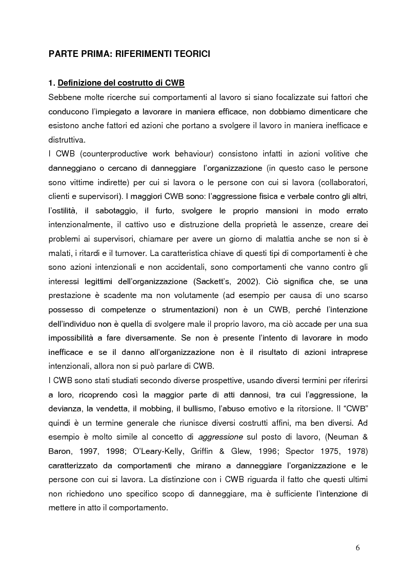 Anteprima della tesi: Comportamenti controproduttivi nei luoghi di lavoro: ruolo dell'ansia e dell'irritabilità. Contributo empirico., Pagina 3