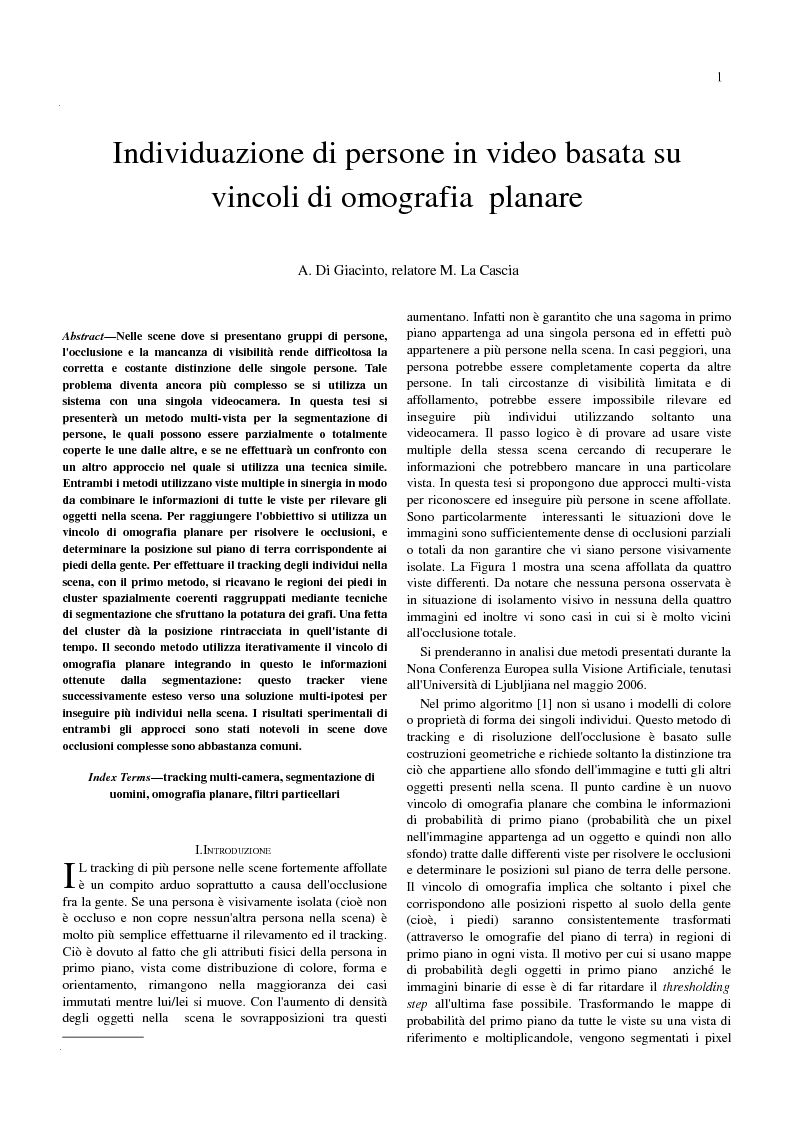 Anteprima della tesi: Individuazione di persone in video basata su vincoli di omografia planare, Pagina 3