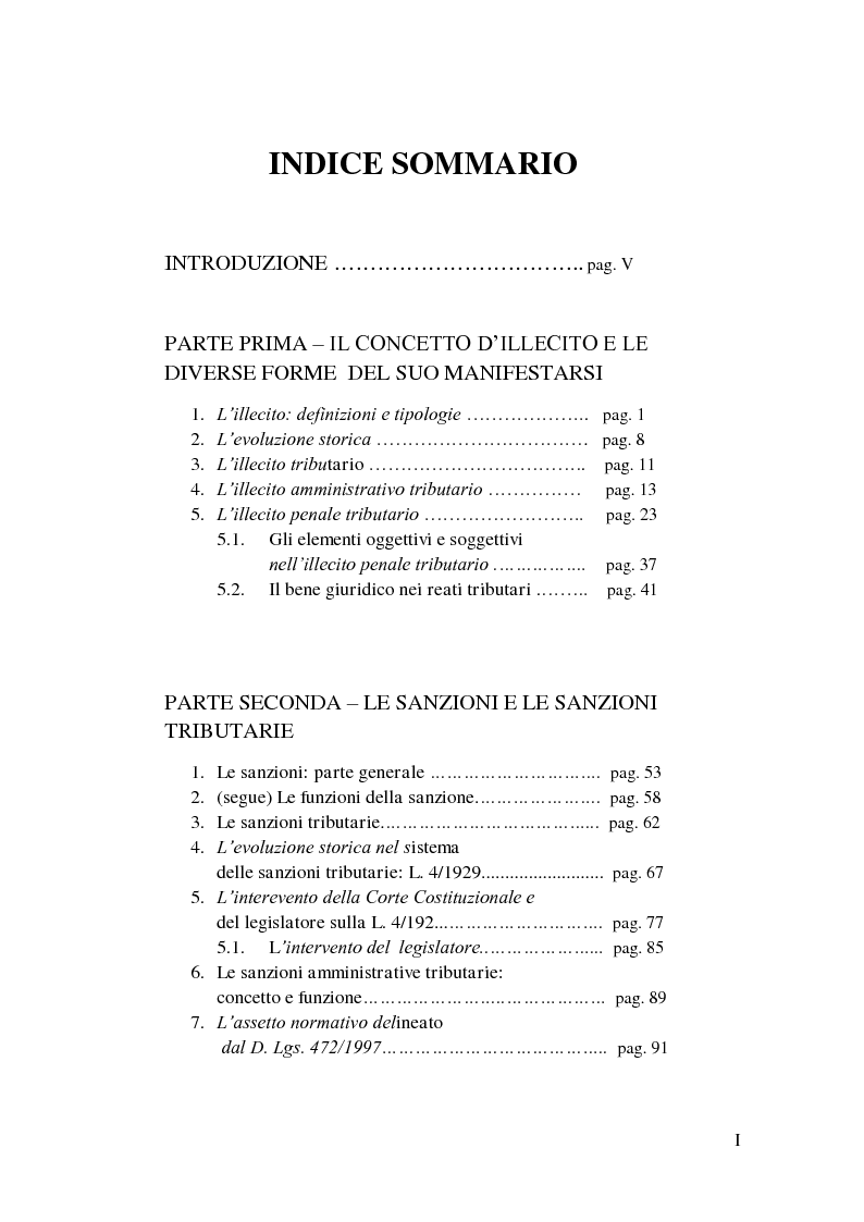 Indice della tesi: Le sanzioni penali tributarie, Pagina 1