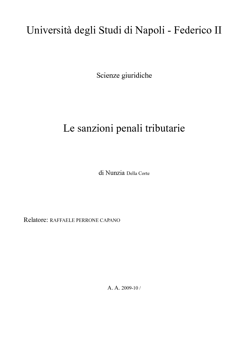 Anteprima della tesi: Le sanzioni penali tributarie, Pagina 1