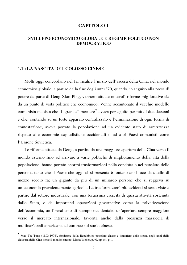 Anteprima della tesi: La Cina: sviluppo economico globale e regime politico non democratico, Pagina 4