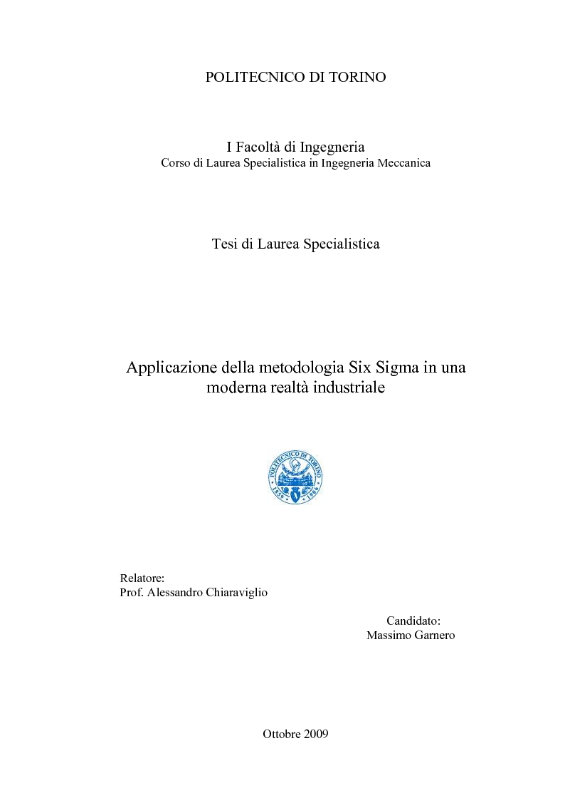 Anteprima della tesi: Applicazione della metodologia Six Sigma in una moderna realtà industriale, Pagina 1