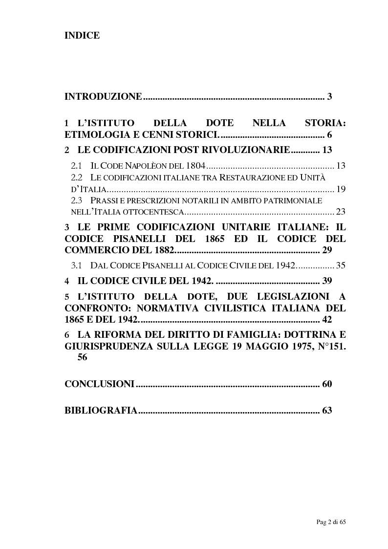 Indice della tesi: La condizione patrimoniale della donna tra Otto e Novecento, con particolare riferimento all'istituto della dote, Pagina 1
