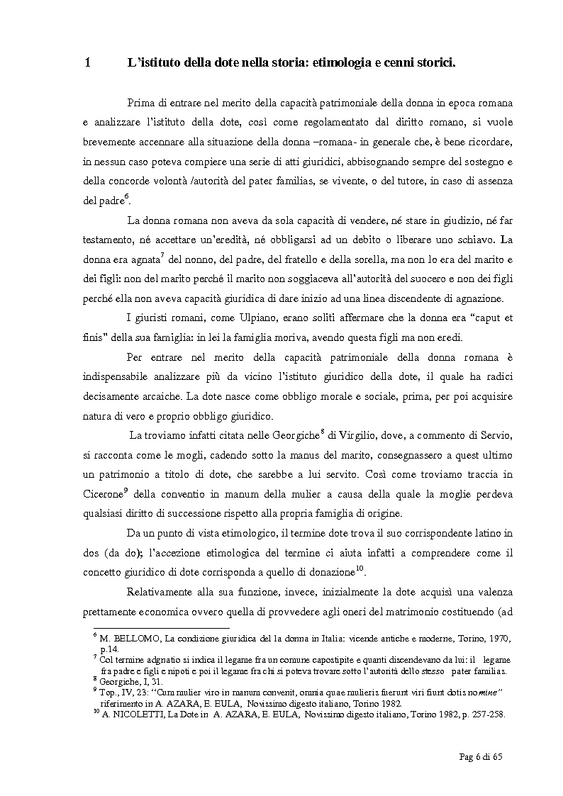 Anteprima della tesi: La condizione patrimoniale della donna tra Otto e Novecento, con particolare riferimento all'istituto della dote, Pagina 5
