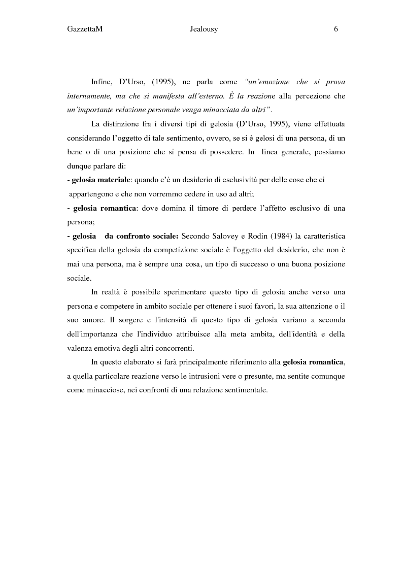 Anteprima della tesi: Gelosia: sinonimo di amore e giustificazione della violenza? Ricerca empirica con adulti, Pagina 5