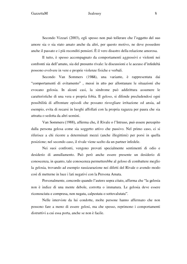 Anteprima della tesi: Gelosia: sinonimo di amore e giustificazione della violenza? Ricerca empirica con adulti, Pagina 7