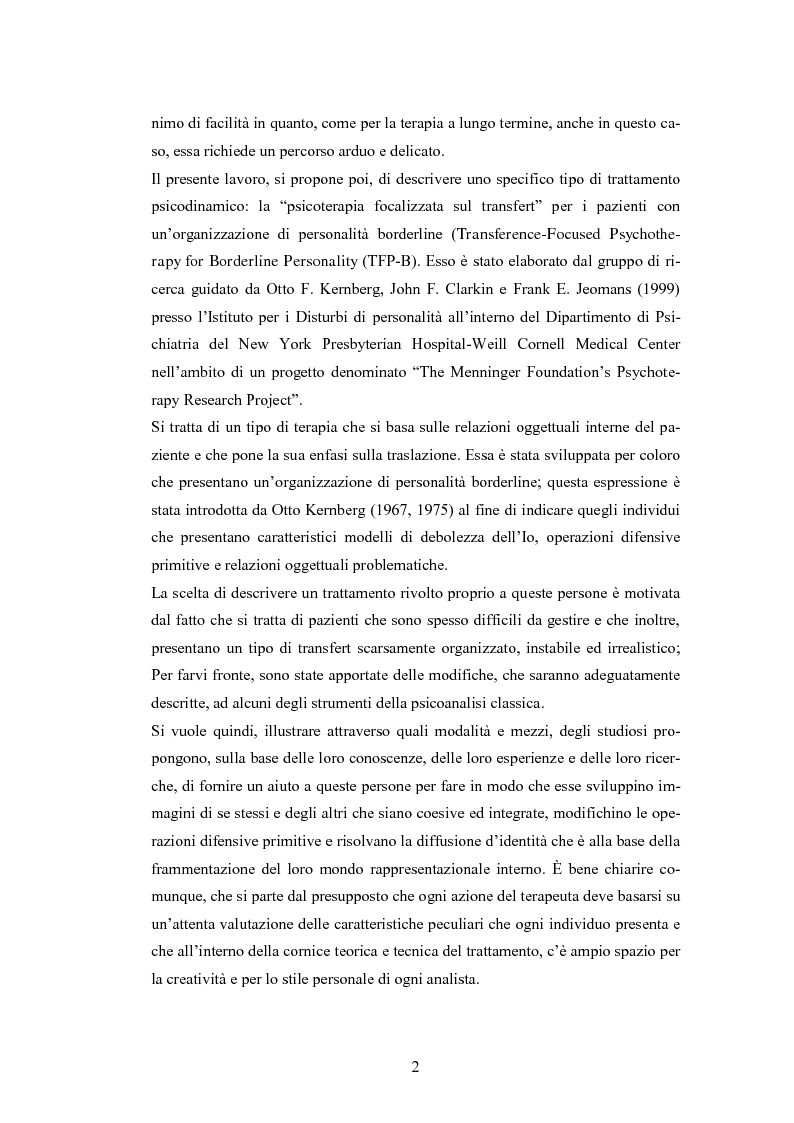 Anteprima della tesi: La psicoterapia focalizzata sul transfert. La tecnica psicoanalitica e i pazienti borderline., Pagina 3