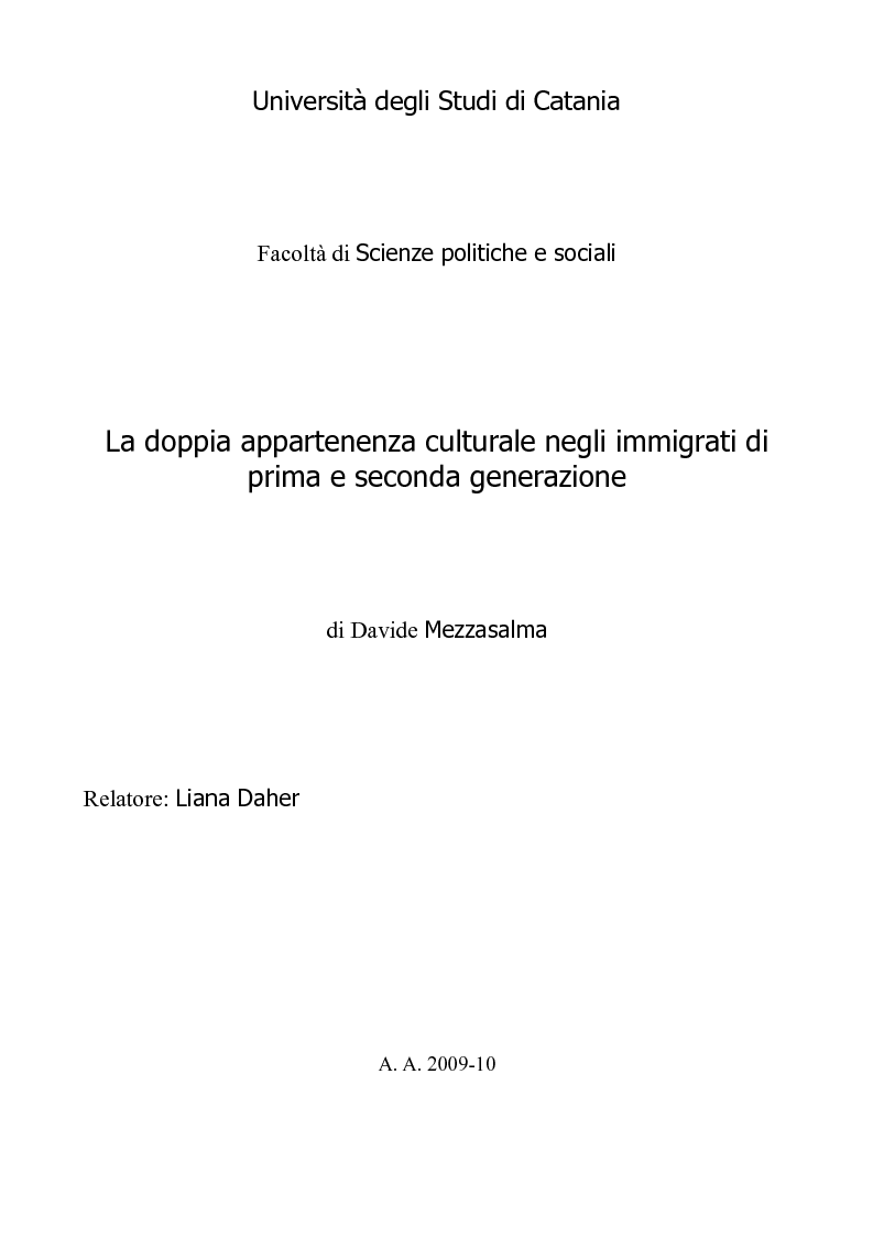 Anteprima della tesi: La doppia appartenenza culturale negli immigrati di prima e seconda generazione, Pagina 1