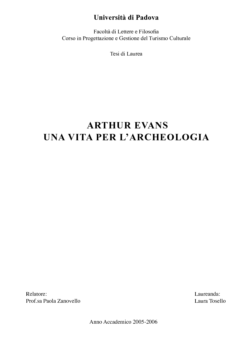 Anteprima della tesi: Arthur Evans - Una vita per l'archeologia, Pagina 1