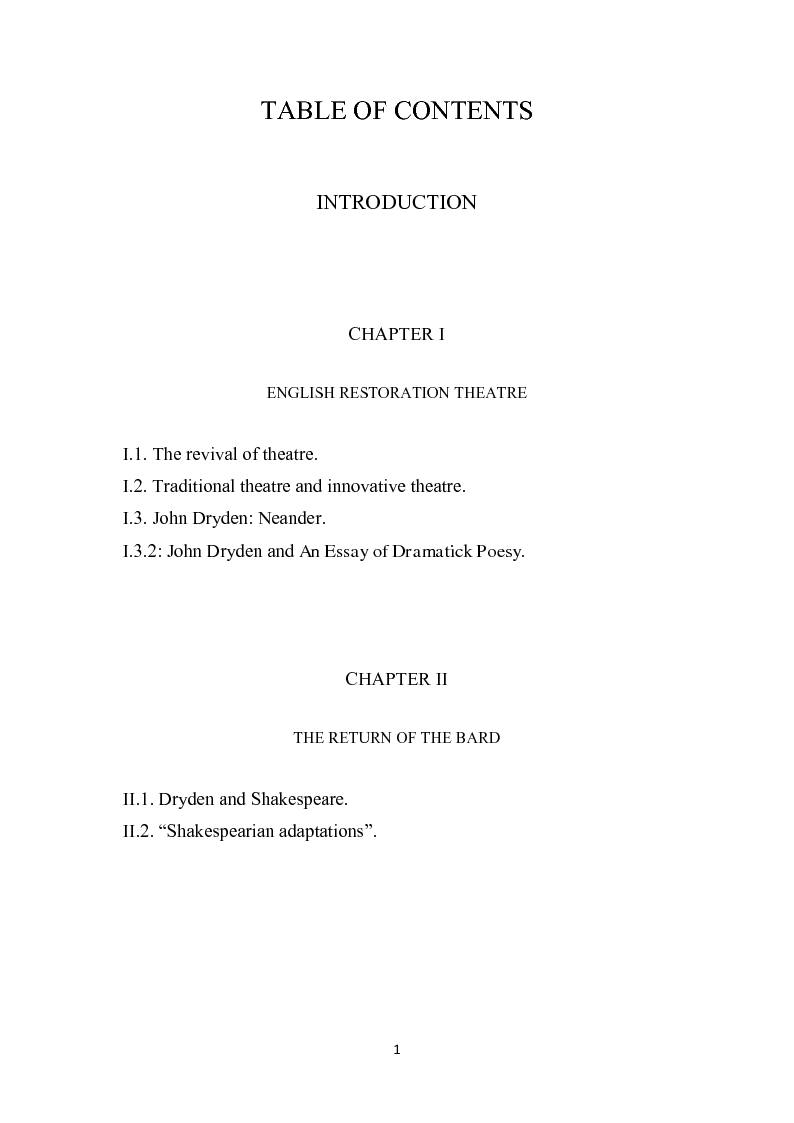 Indice della tesi: A comparison between two ''Storms'': Shakespeare and Dryden, Pagina 1