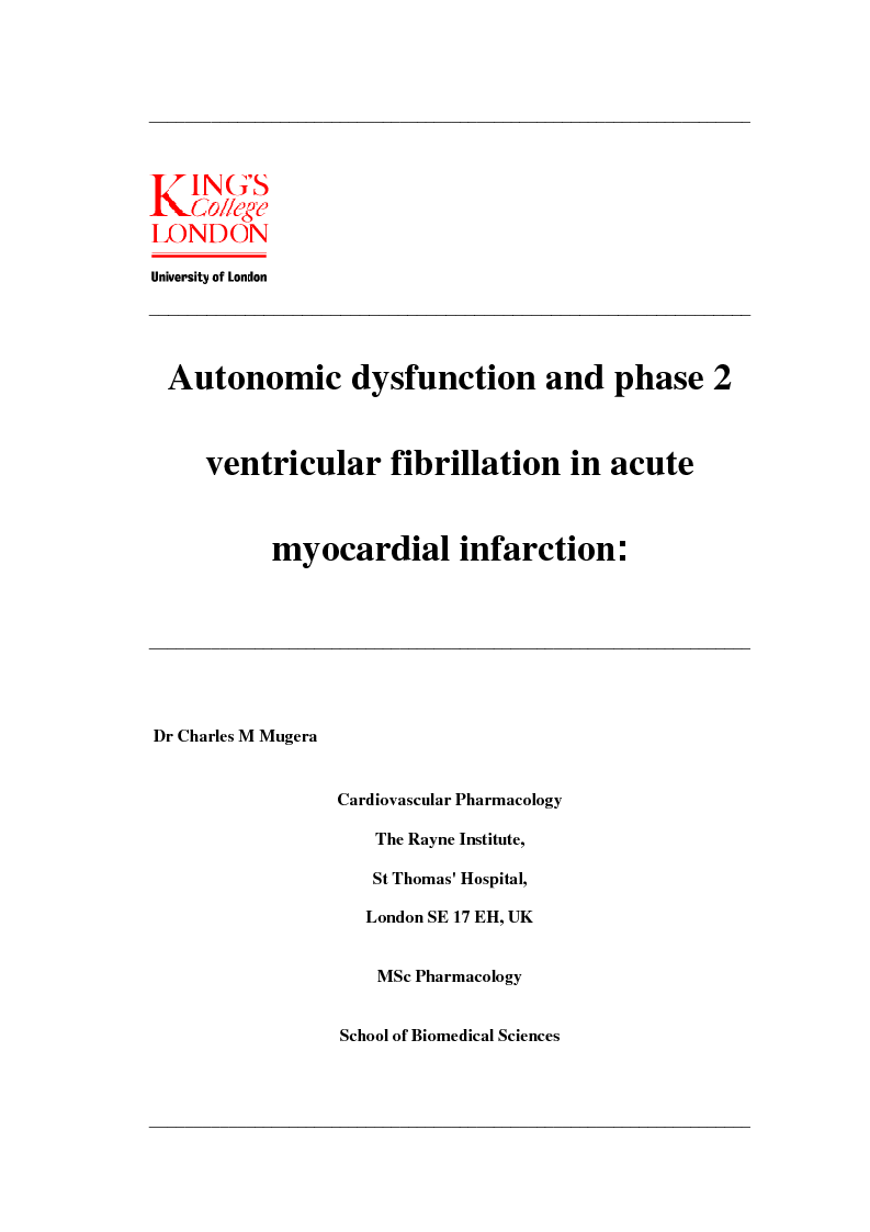 Anteprima della tesi: Autonomic dysfunction and phase 2 ventricular fibrillation post myocardial infarction. , Pagina 1