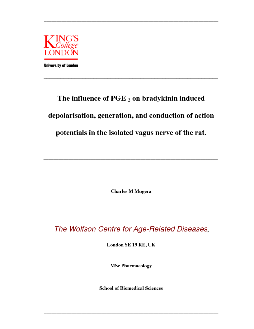 Anteprima della tesi: The influence of Prostaglandin E2 on bradykinin induced depolarization, generation and conduction of action potentials in the isolated vagus nerve, Pagina 1