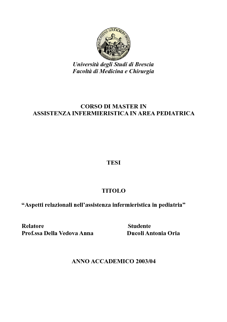 Anteprima della tesi: Aspetti relazionali nell’assistenza infermieristica in pediatria, Pagina 1