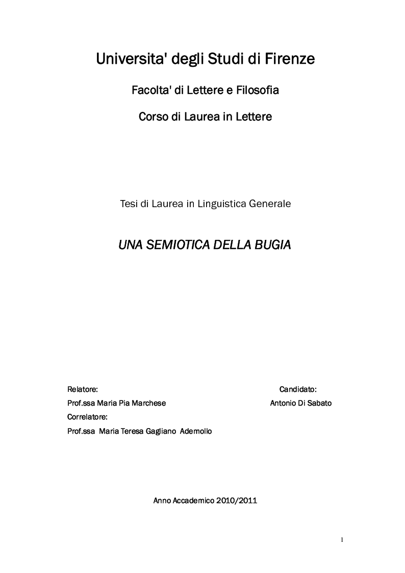 Anteprima della tesi: Una semiotica della bugia, Pagina 1