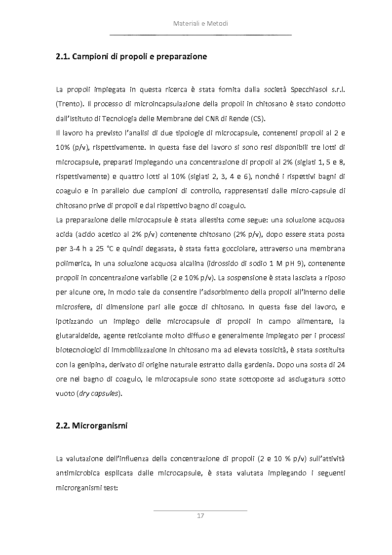 Estratto dalla tesi: Attività antimicrobica di propoli microincapsulata