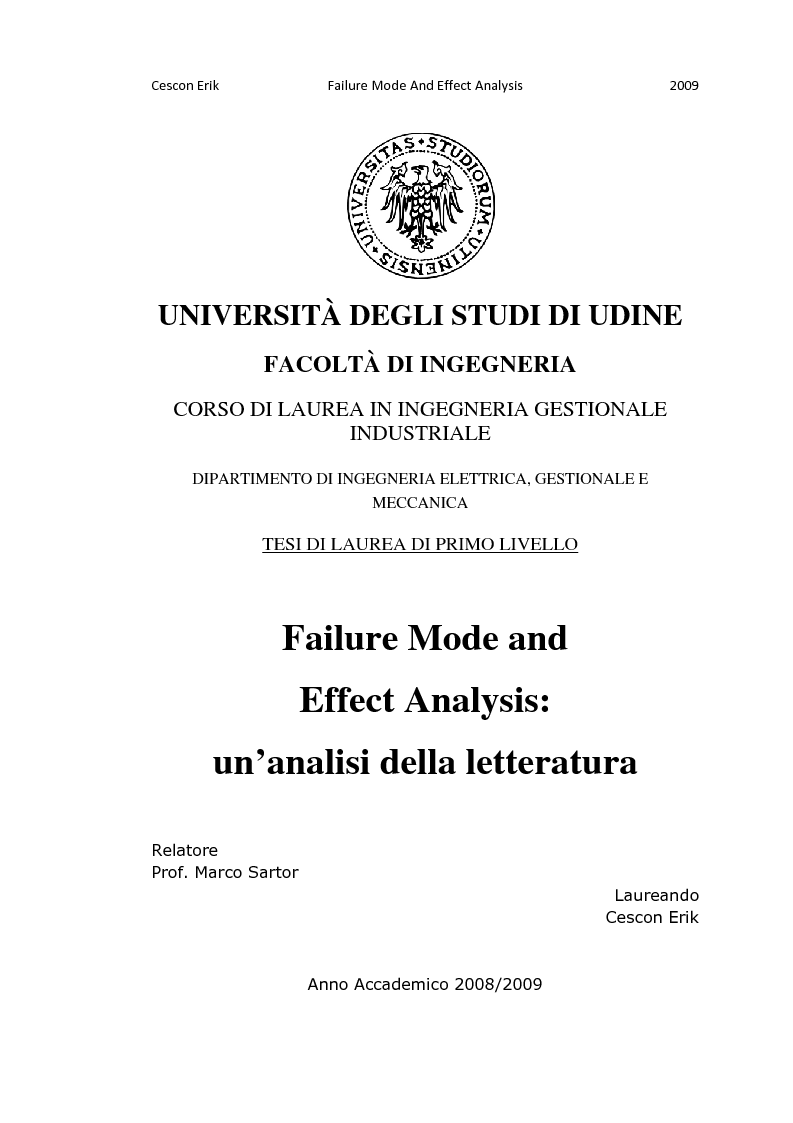 Anteprima della tesi: Failure mode and effect analysis - Un'analisi della letteratura, Pagina 1