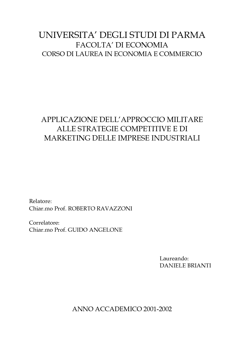 Anteprima della tesi: Applicazione dell’approccio militare alle strategie competitive e di marketing delle imprese industriali, Pagina 1
