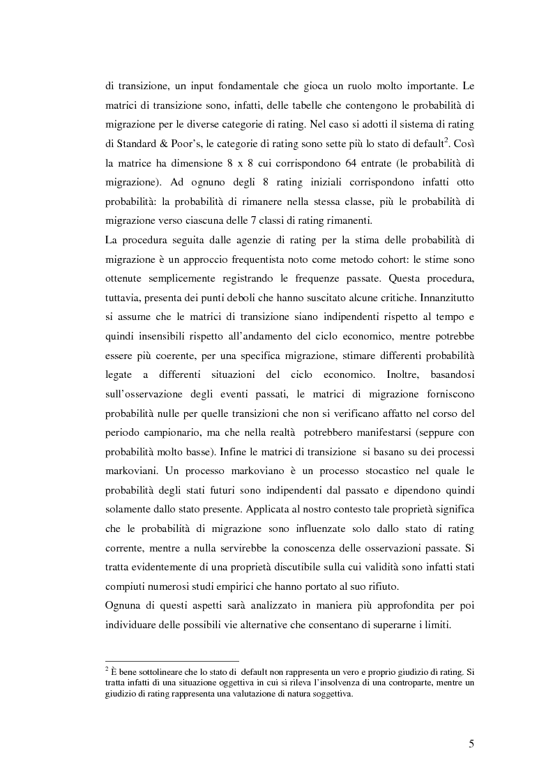 Anteprima della tesi: Le matrici di transizione nel modello Creditmetrics: limiti e possibili sviluppi, Pagina 3