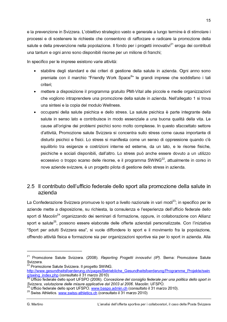 Anteprima della tesi: L'analisi dell'offerta sportiva per i collaboratori, il caso della Posta Svizzera, Pagina 11