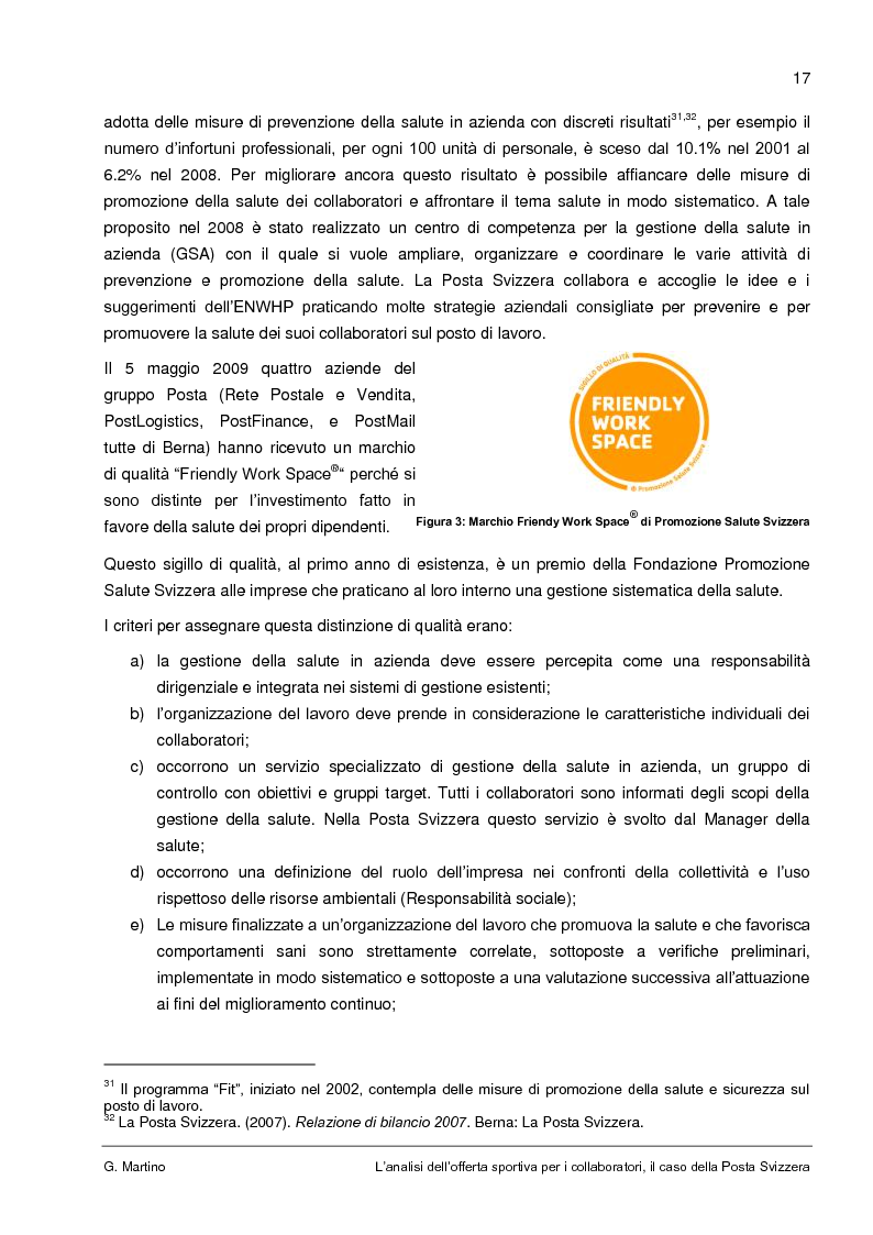 Anteprima della tesi: L'analisi dell'offerta sportiva per i collaboratori, il caso della Posta Svizzera, Pagina 13