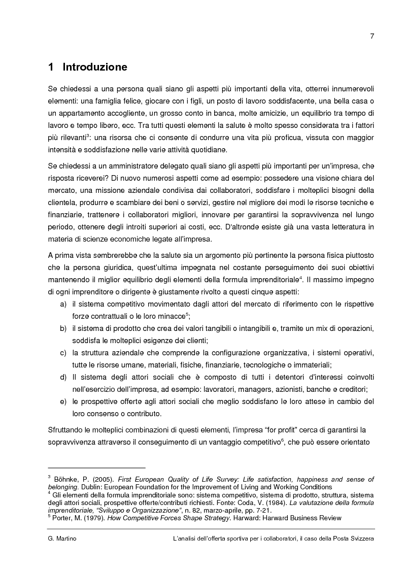Anteprima della tesi: L'analisi dell'offerta sportiva per i collaboratori, il caso della Posta Svizzera, Pagina 3