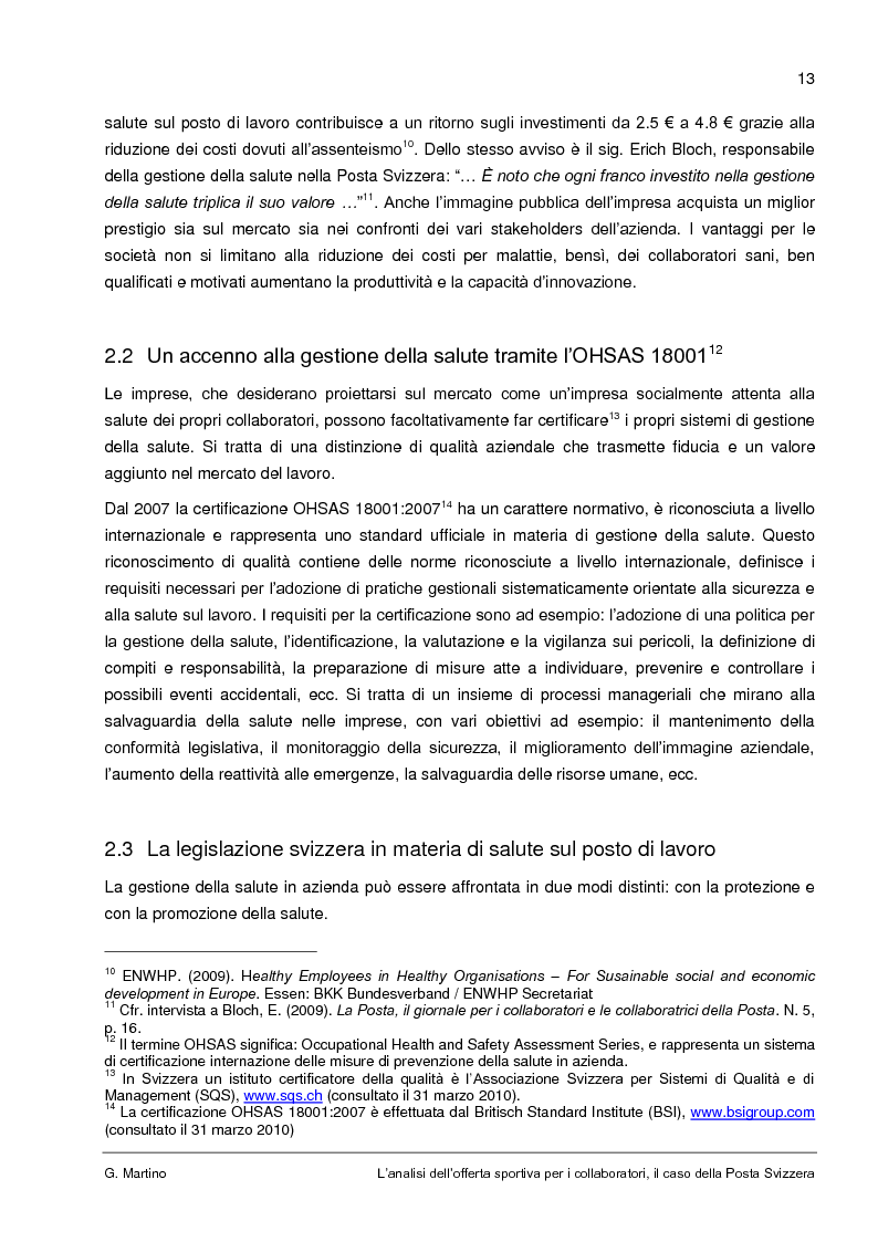 Anteprima della tesi: L'analisi dell'offerta sportiva per i collaboratori, il caso della Posta Svizzera, Pagina 9