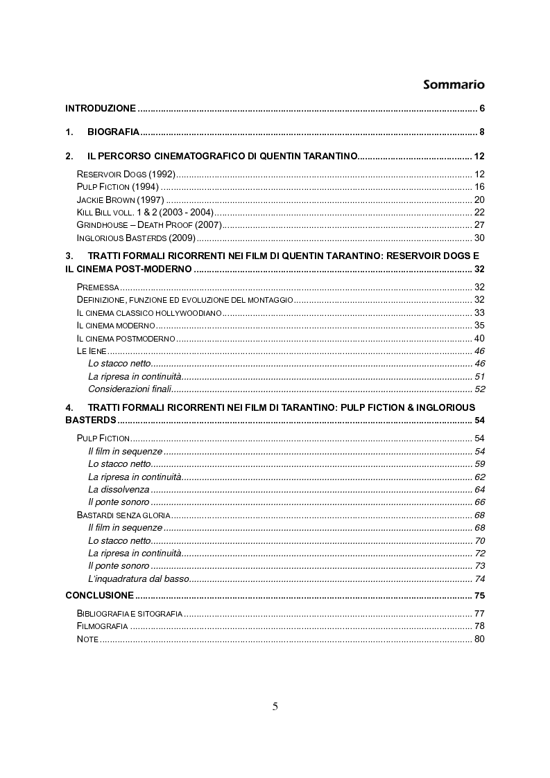 Indice della tesi: Figure di montaggio nei film di Quentin Tarantino, Pagina 1