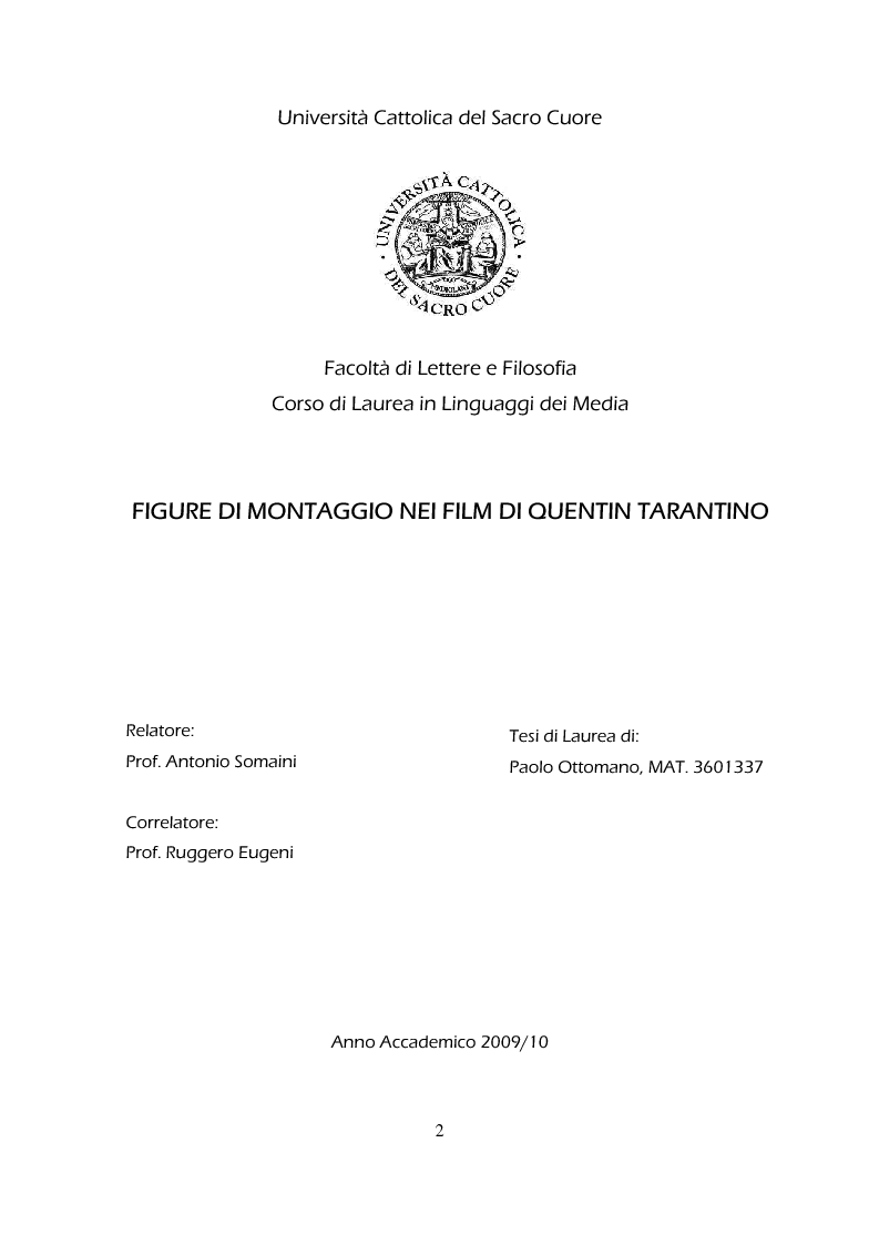 Anteprima della tesi: Figure di montaggio nei film di Quentin Tarantino, Pagina 1
