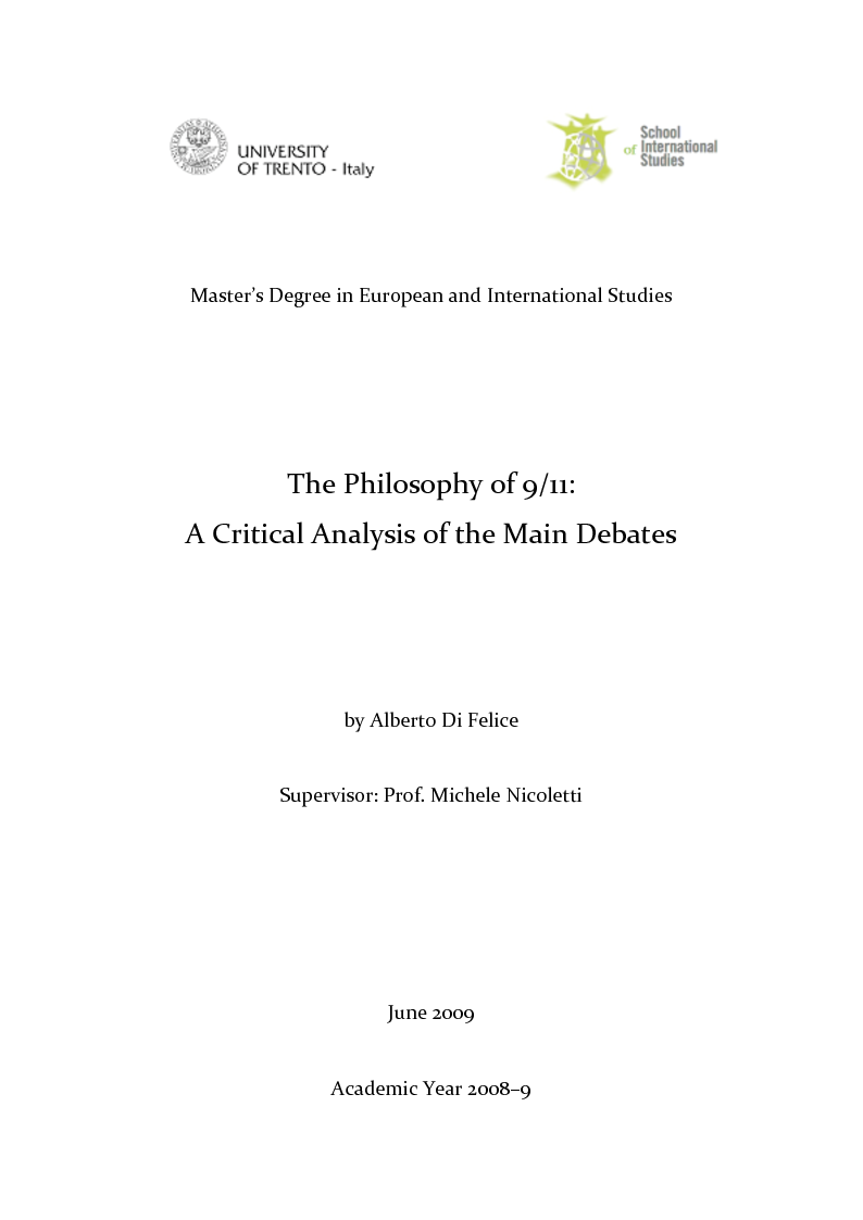 Anteprima della tesi: The
Philosophy
of
9/11:
A
Critical
Analysis
of
the
Main
Debates, Pagina 1