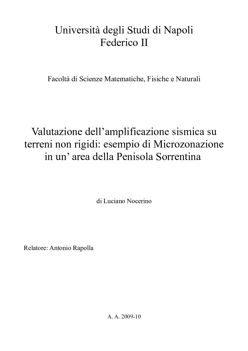 Anteprima della tesi: Valutazione dell’amplificazione sismica su terreni non rigidi: esempio di microzonazione in un'area della Penisola Sorrentina., Pagina 1