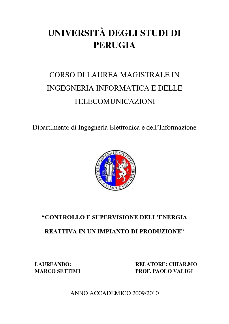 Anteprima della tesi: Controllo e supervisione dell'energia reattiva in un impianto di produzione, Pagina 1