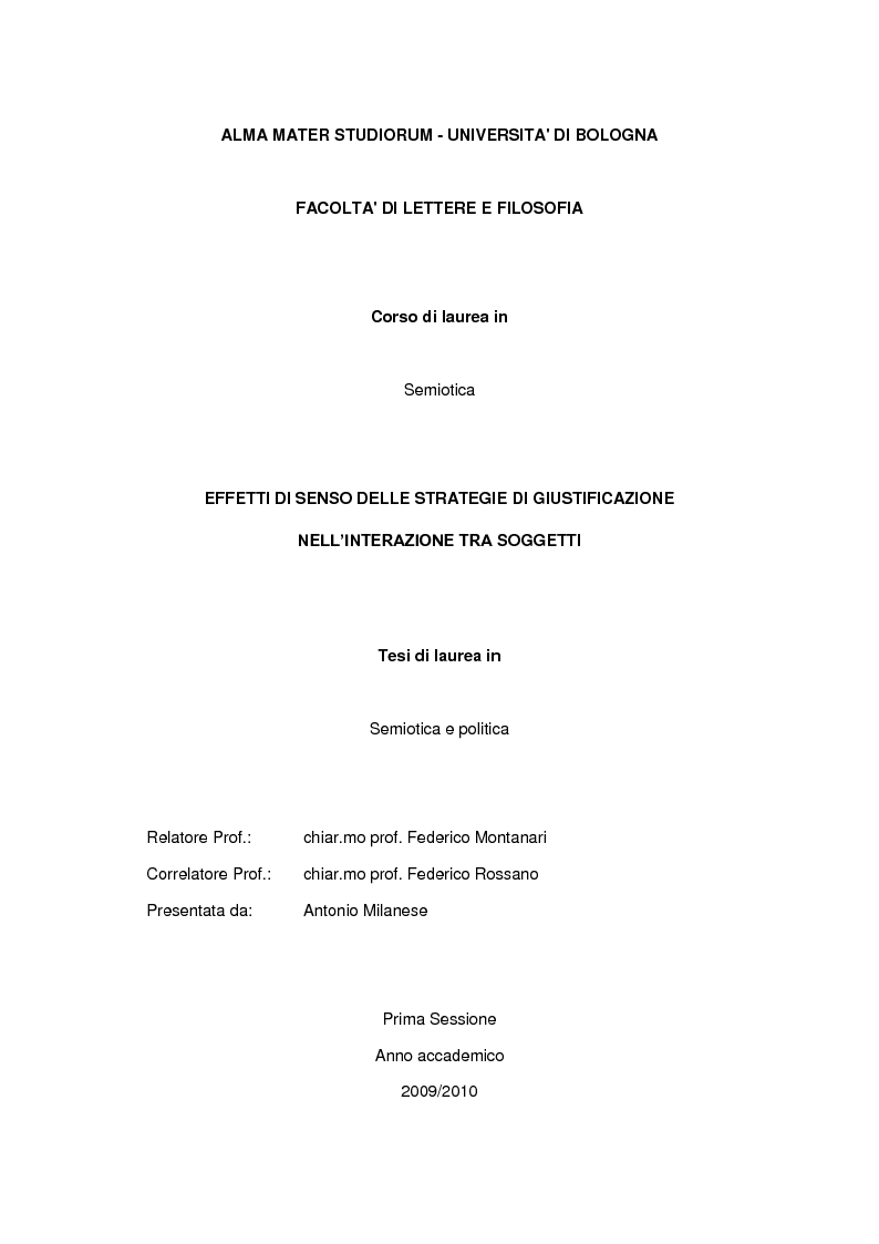 Anteprima della tesi: Effetti di senso delle strategie di giustificazione nelle interazioni tra soggetti, Pagina 1