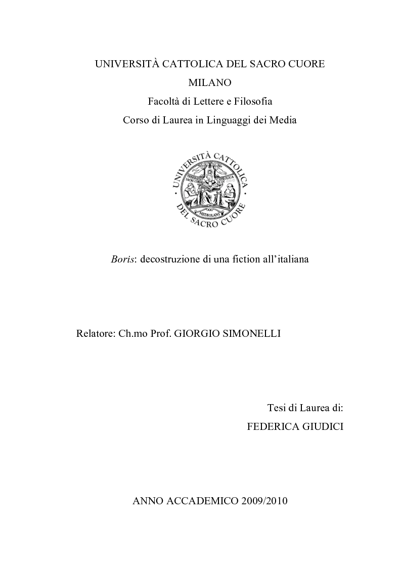 Anteprima della tesi: Boris: decostruzione di una fiction all'italiana, Pagina 1