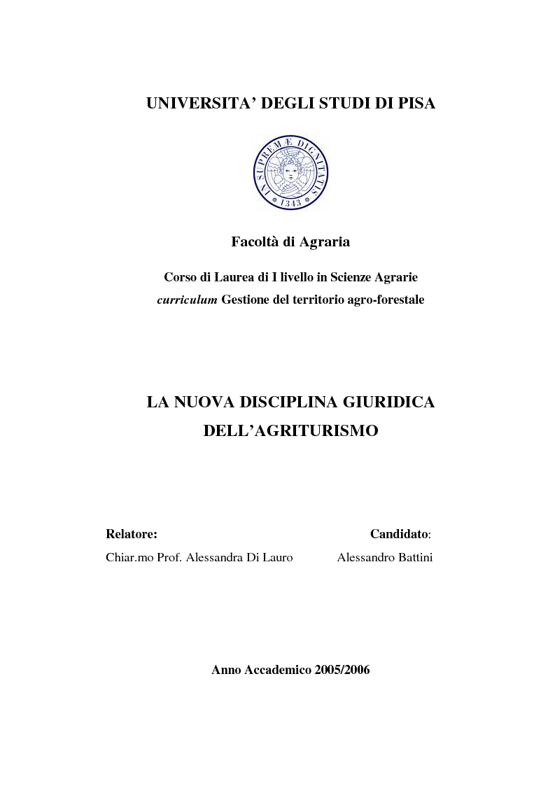 Anteprima della tesi: La nuova disciplina giuridica dell'agriturismo, Pagina 1