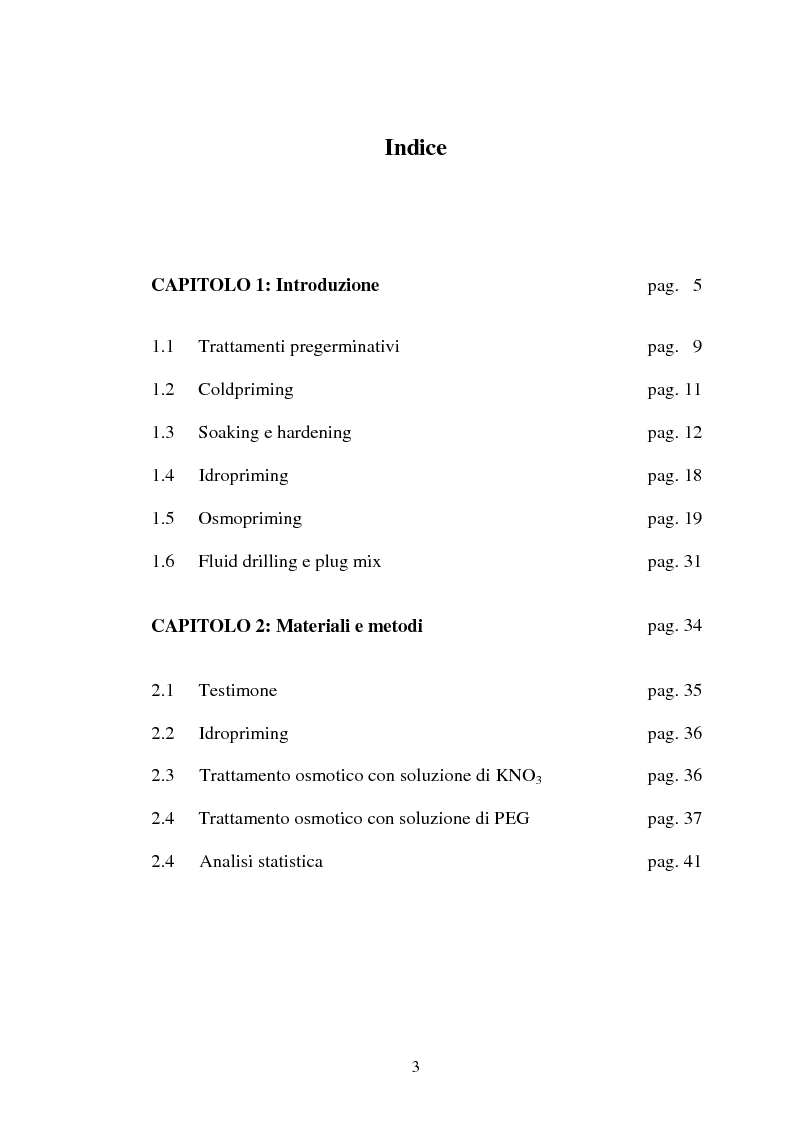 Indice della tesi: La tecnologia sementiera: priming ed osmopriming su alcune specie ortive, Pagina 1