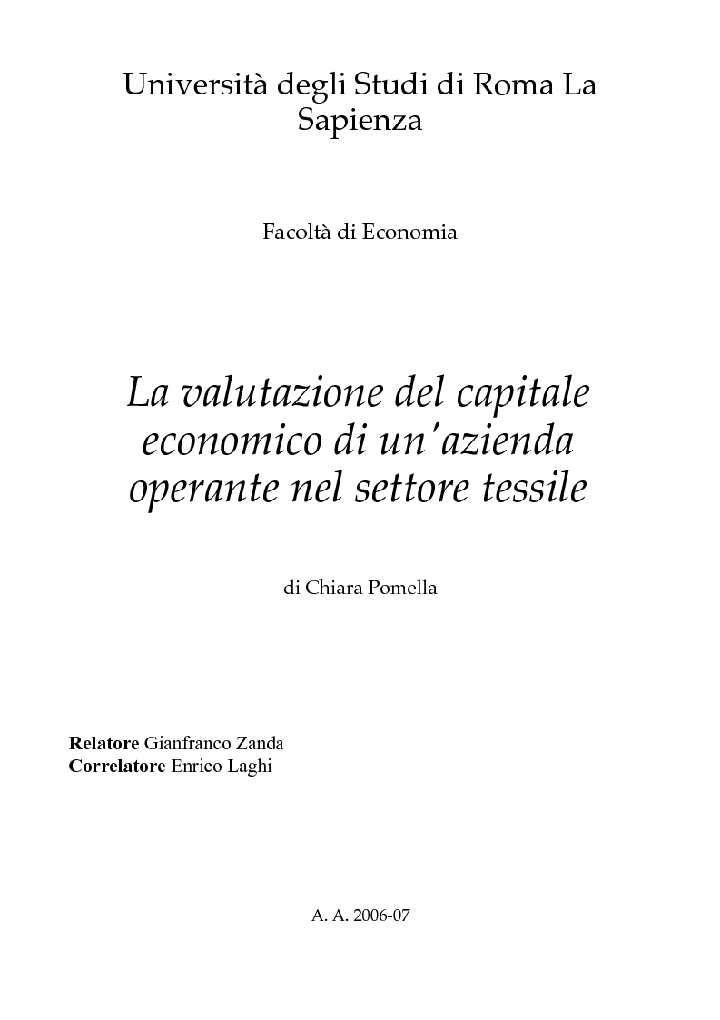 Anteprima della tesi: La valutazione del capitale economico di un'azienda operante nel settore tessile, Pagina 1