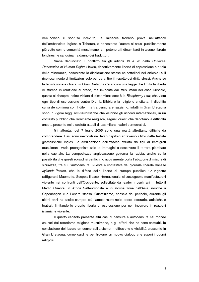 Anteprima della tesi: Libertà di stampa e mondo musulmano nella Gran Bretagna contemporanea, Pagina 3