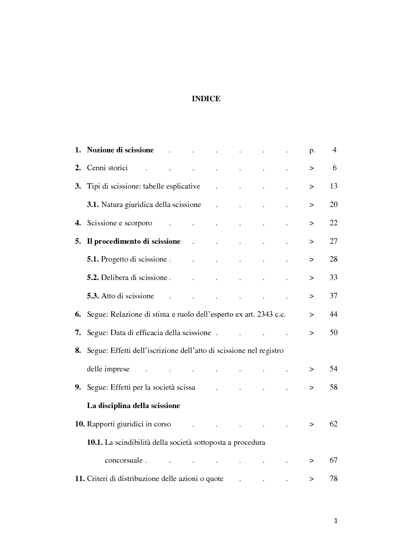 Indice della tesi: La scissione di società, Pagina 1