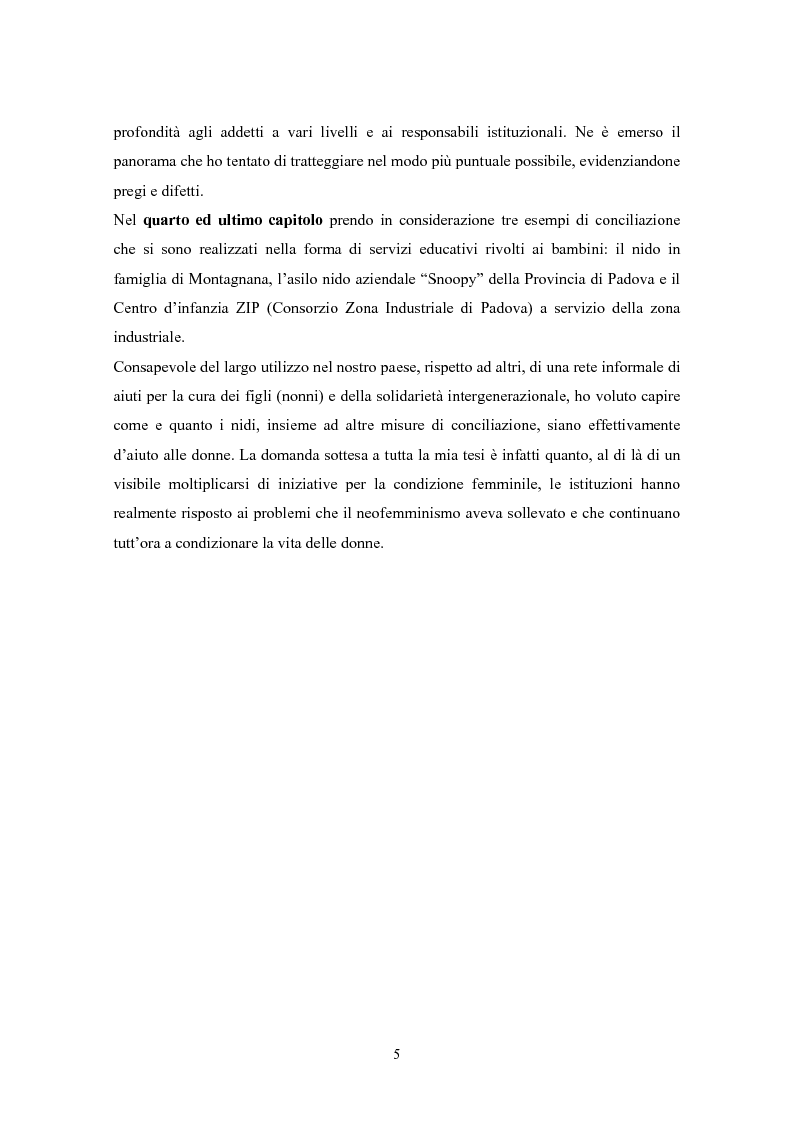 Anteprima della tesi: Le misure di conciliazione lavoro famiglia. Il caso padovano, Pagina 4