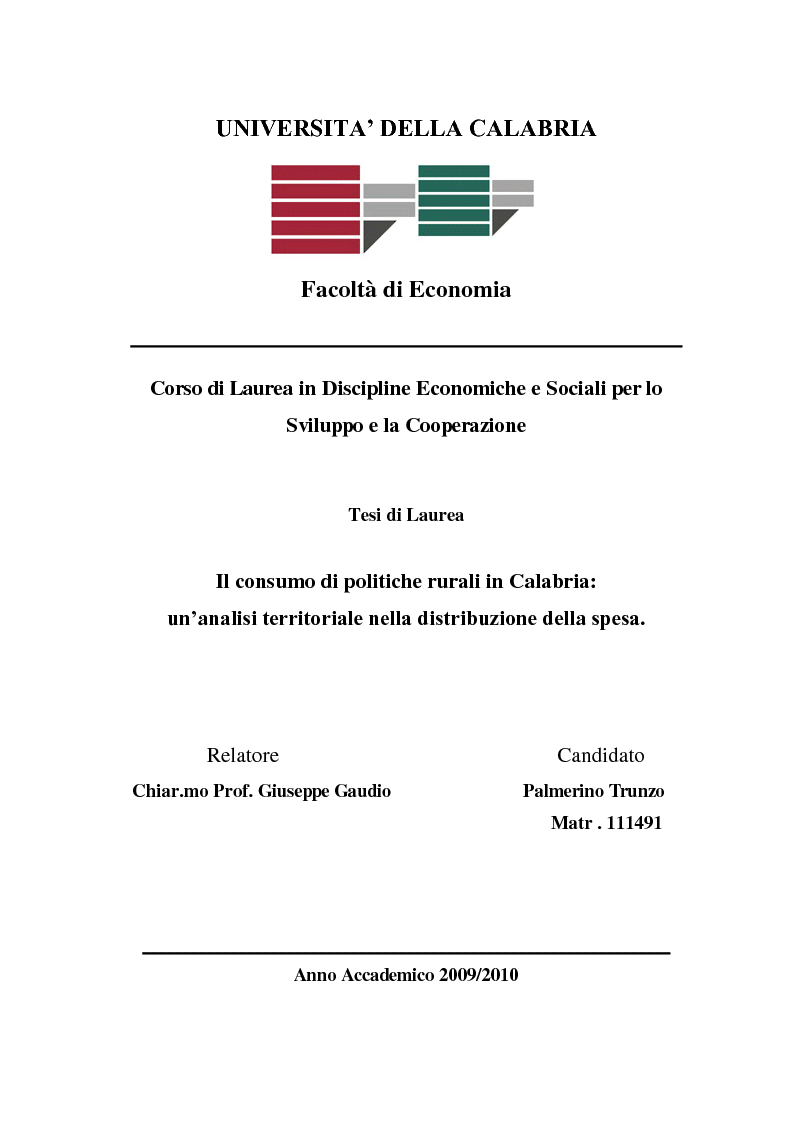 Anteprima della tesi: Il consumo di politiche rurali in Calabria: un'analisi territoriale nella distribuzione della spesa, Pagina 1