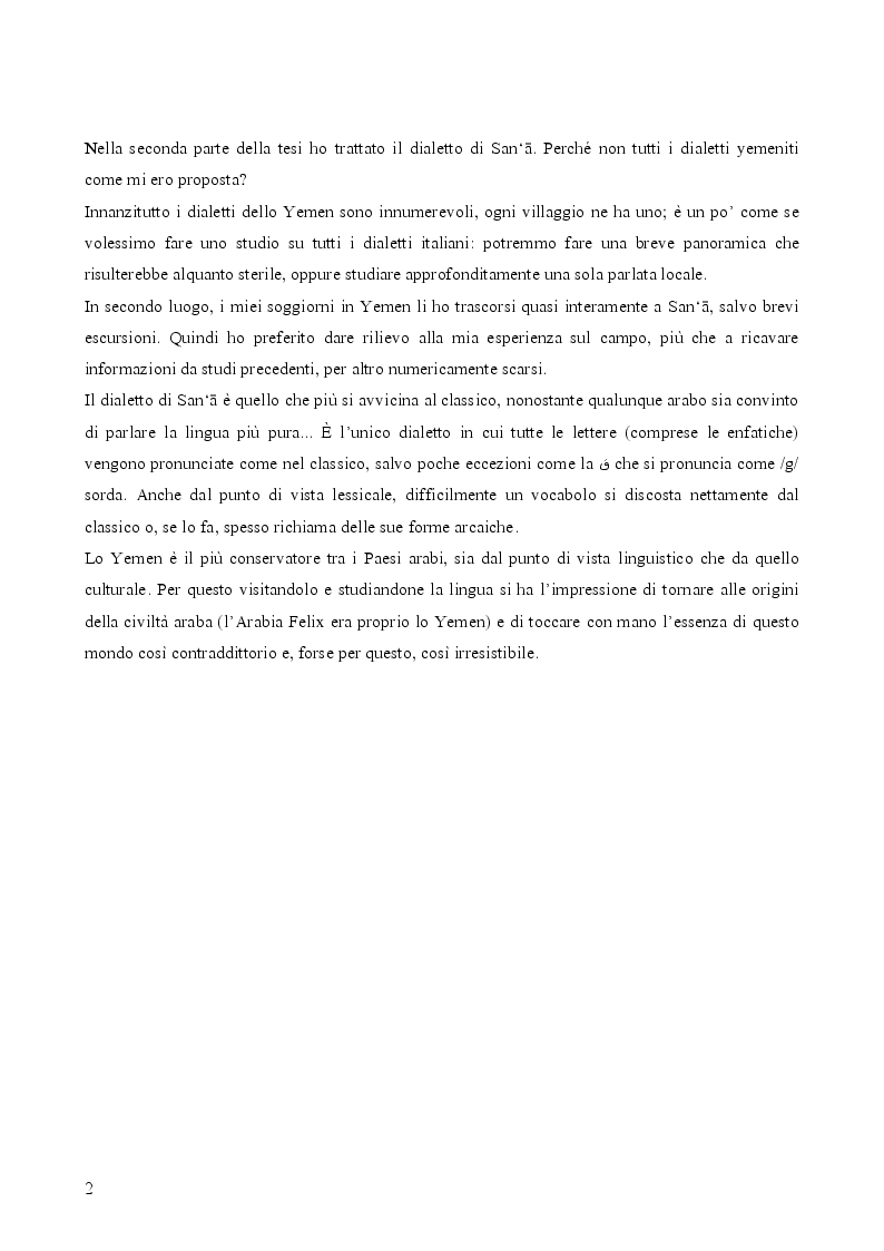 Anteprima della tesi: La variazione linguistica nell'arabo moderno: il caso della lingua parlata a San'a (Yemen), Pagina 3