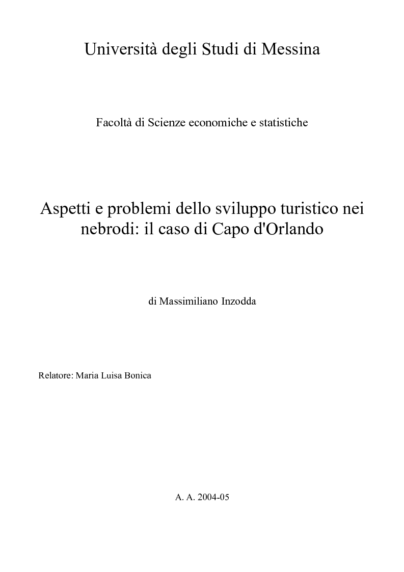 Anteprima della tesi: Aspetti e problemi dello sviluppo turistico nei nebrodi: il caso di Capo d'Orlando, Pagina 1