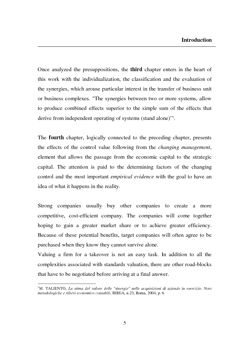 Anteprima della tesi: The ''Value of Control'' in Mergers and Acquisitions, Pagina 3
